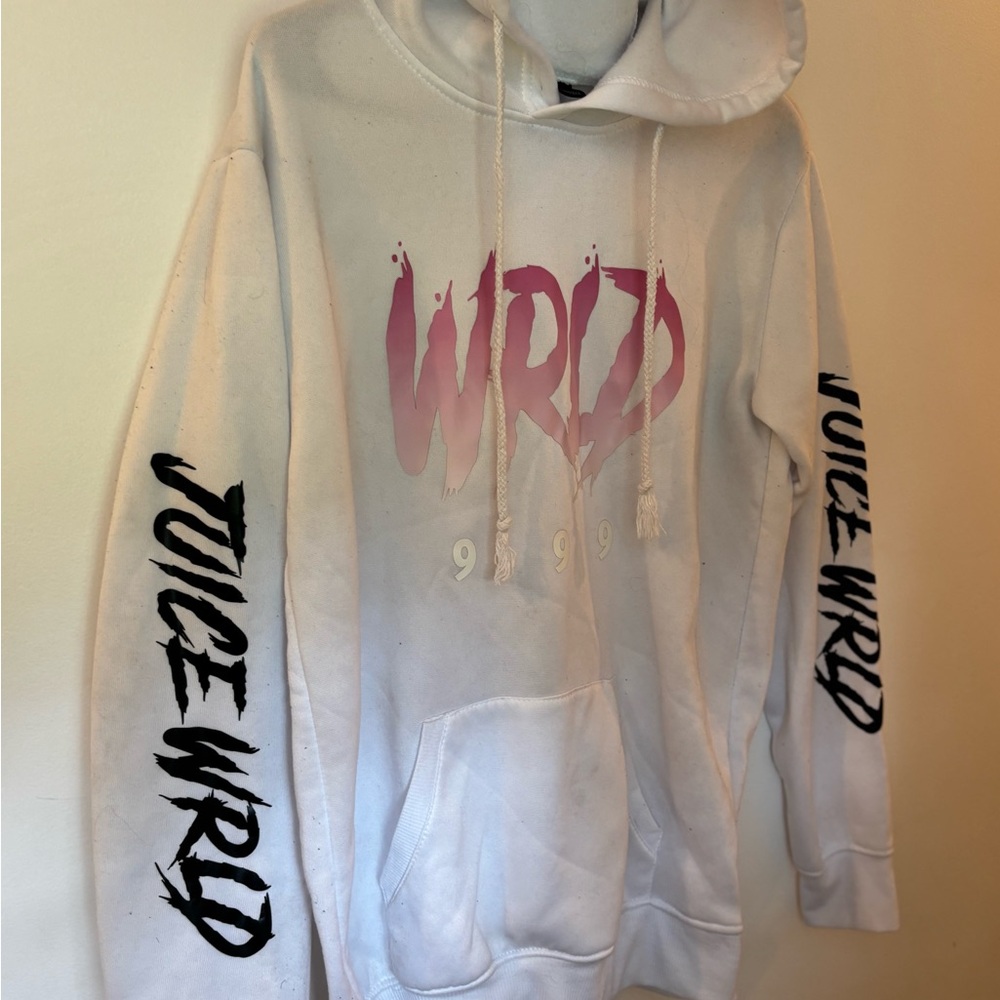 White Juice WRLD Hoodie with Pink and Black Graphics